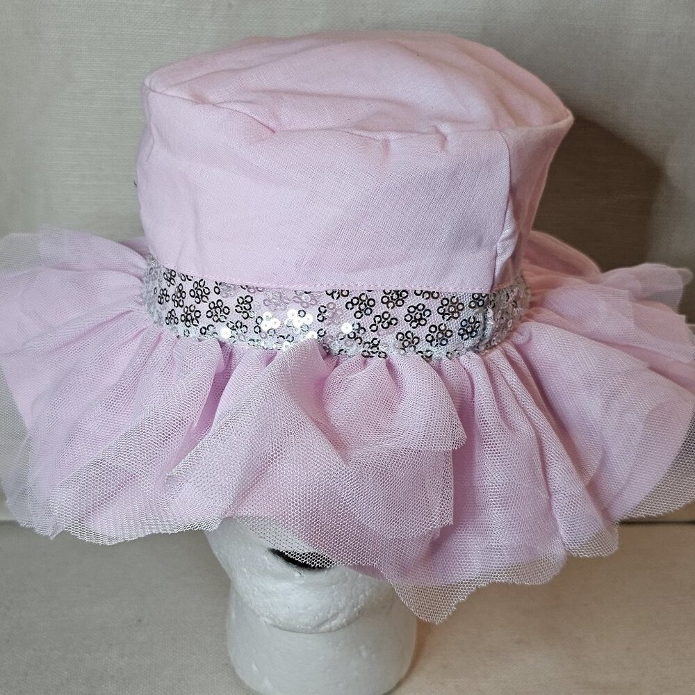 Kate Mack Silver Trim Tulle Ruffle Girl's Pink Fabric Sun Hat